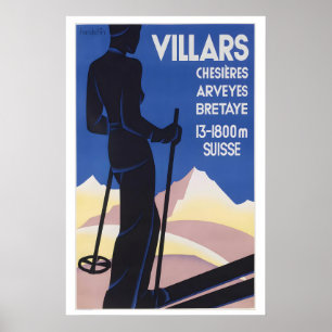 Ski à Villars en Suisse Affiche vintage de ski