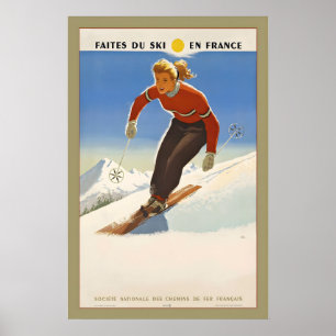 Ski alpin en France Affiche de ski vintage - Impre
