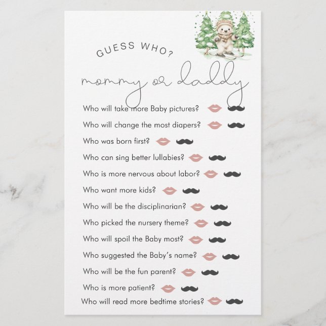 Ski Dans La Parenthood Douche "Devinez Qui" Jeu (Devant)