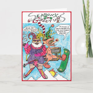 Ski de Père Noël de carte de Noël de bande