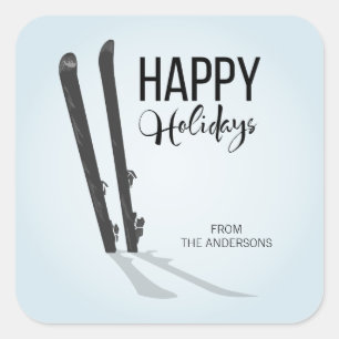 Ski d'hiver Happy Holidays Stickers Carrés