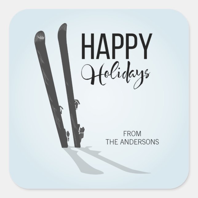 Ski d'hiver Happy Holidays Stickers Carrés (Devant)