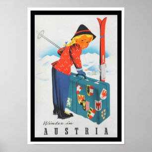 Ski en Autriche poster de voyage vintage