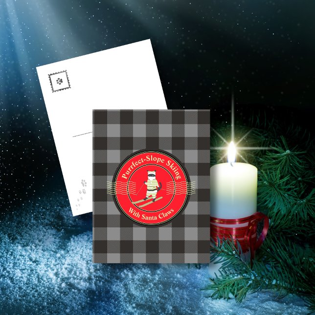 Ski en pente avec Père Noël Claws Carte postale (Purrfect-Slope Skiing with Santa Claws Postcard)