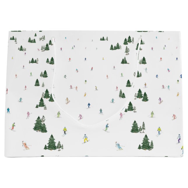 Ski et snowboard aquarelle grand sac cadeau hiver (Devant)