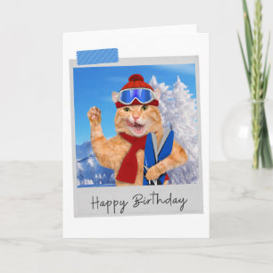 Ski Ginger Cat Drôle Anniversaire Carte