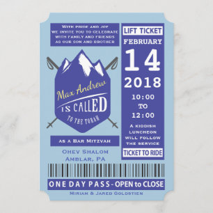SKI LIFT TICKET Bar Bat mitzvah Invitation