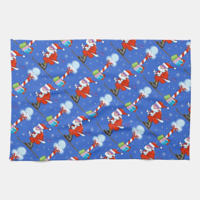 Ski Santas Noël Serviette de cuisine (Horizontal)