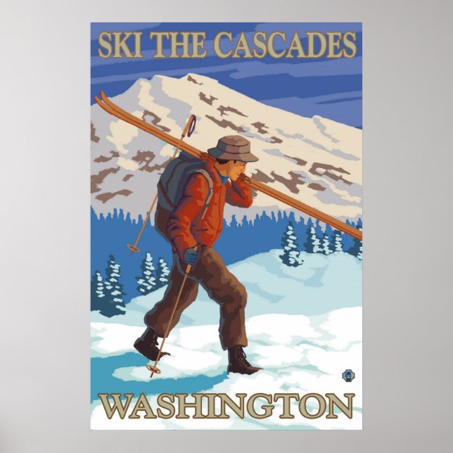 Ski the Cascades - Washington State Travel Poster (Devant)