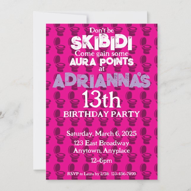 Skibidi Toilet rose Anniversaire Invitation (Devant)