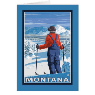 Skier AdmiringMontanaVintage Affiche de voyage