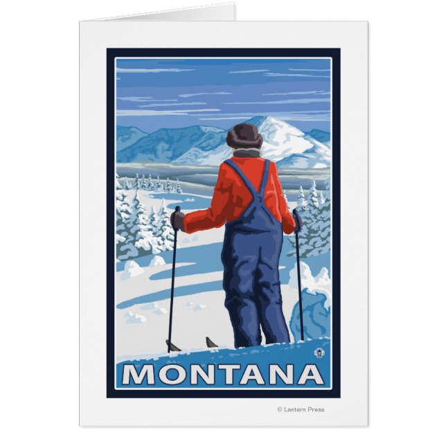 Skier AdmiringMontanaVintage Affiche de voyage (Devant)