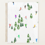 Skieurs alpins Freeride Illustration Ski<br><div class="desc">skieur d'hiver cool design motif avec skieurs skieurs sur les pistes de la station de ski alpin parmi des sapins enneigés dans les alpes. Les skieurs freeride portent des combinaisons de ski rétro vintages et colorées, descendent en ski avec des skis sur un arrière - plan de paysage de montagne...</div>