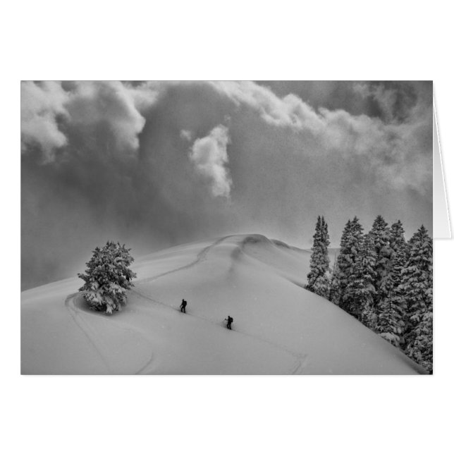 Skieurs de randonnée dans la poudreuse (Devant horizontal)
