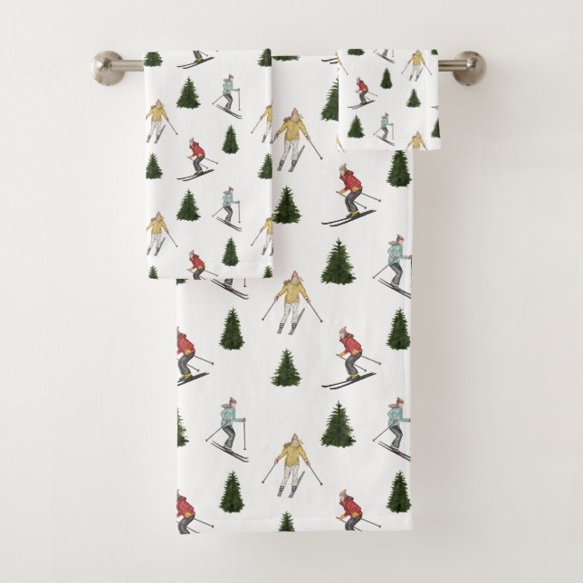 Skiing Women Watercolor Winter Christmas Pattern (En situation)