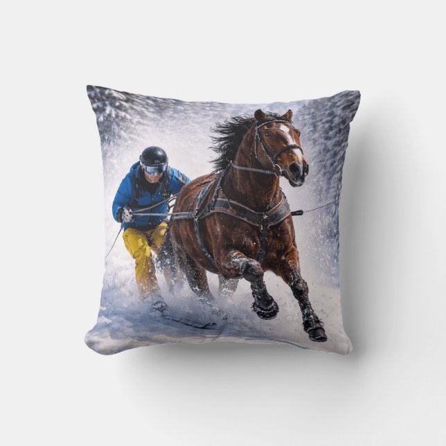 Skijoring à cheval | Cheval d'hiver | Coussin de j (Recto)