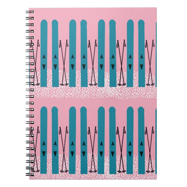Skis bleu sur carnet rose (Devant)