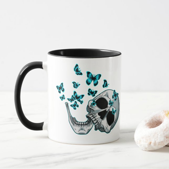 Skull and Blue Butterflies Mug (Avec donut)