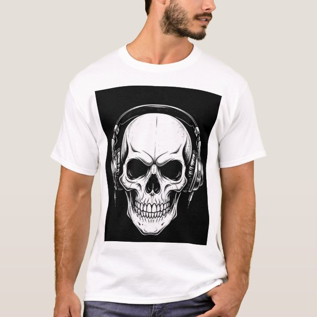 Skull Headphone Gothic Graphic T-Shirt (Devant)