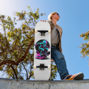 Skull Neon Skateboard Art - Edgy Skate Design