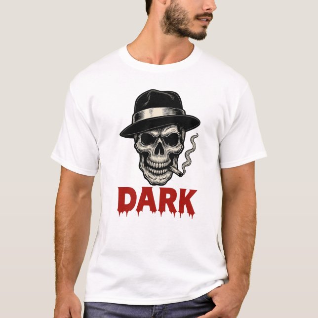 Skull Smoking Cigar Dark T-shirt  (Devant)