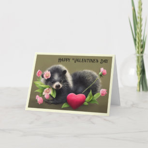 Skunk Hugging Flowers Carte de Saint Valentin