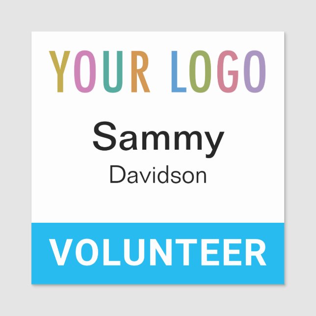 Sky Blue 2x2 Badge Volontaire Logo Pin ou Magnétiq (Devant)