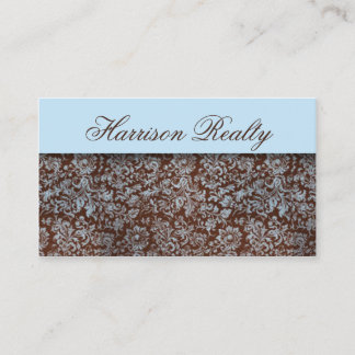 Sky Blue Brown Rose Damask Lace Cartes de visite