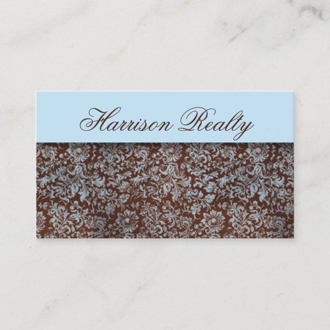 Sky Blue Brown Rose Damask Lace Cartes de visite (Devant)
