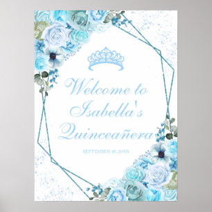 Sky Blue Floral Quinceanera Affiche de bienvenue