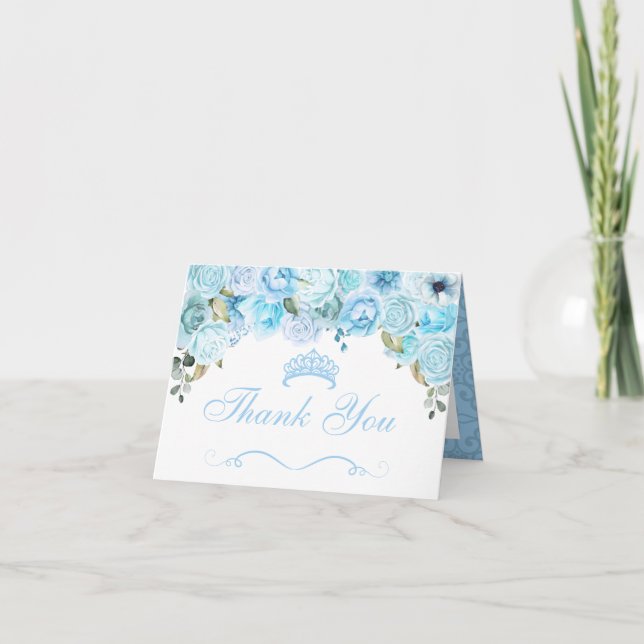 Sky Blue Floral Quinceanera Merci Invitation (Devant)