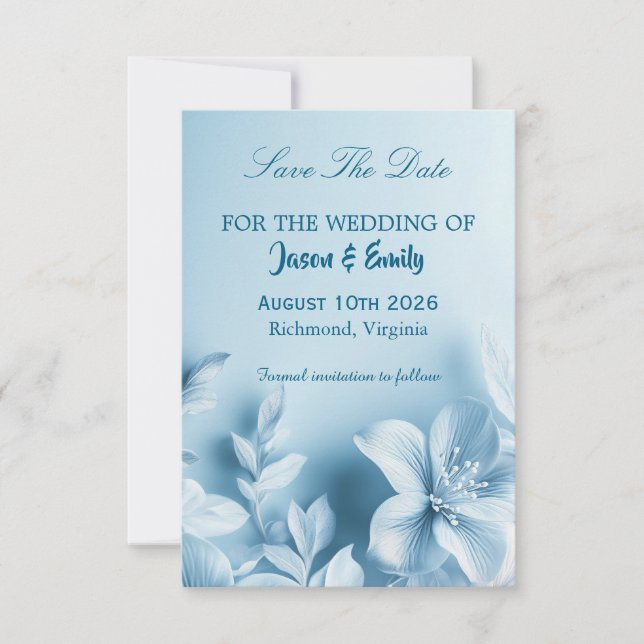 Sky Blue Floral Save The Date Card (Devant)