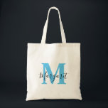 Sky Blue Monogram Black Script Name Sac fourre-tou<br><div class="desc">Sky Blue Monogram Black Script Name Sac fourre-tout. Peut être offert en cadeau à la famille et aux amis lors de leur anniversaire et Noël.</div>