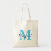 Sky Blue Monogram Black Script Name Sac fourre-tou