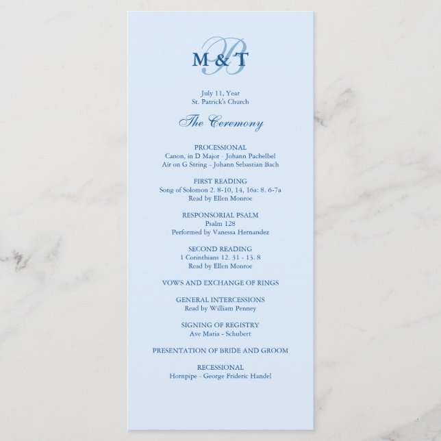 Sky Blue Monogram Programme de mariage (Devant)