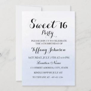 Sky Blue Pastel Sweet 16 Party Invitation