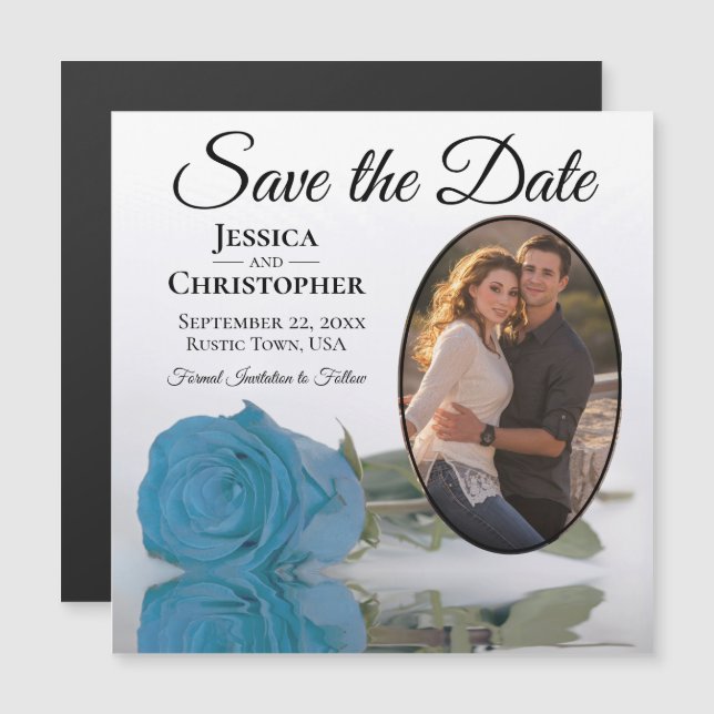 Sky Blue Rose Wedding Enregistrer La Date Photo Ma (Devant / Derrière)