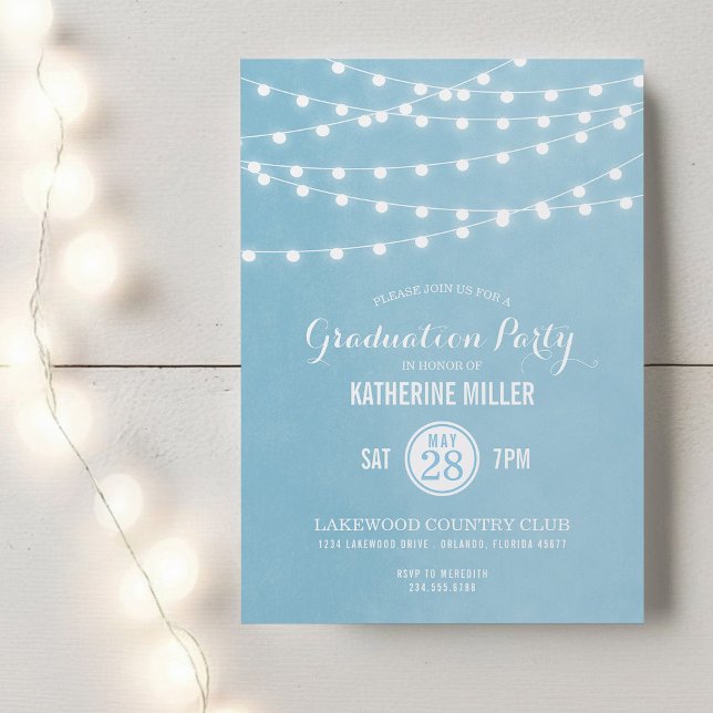 Sky Blue String Lights Graduation Party Invitation (Créateur téléchargé)