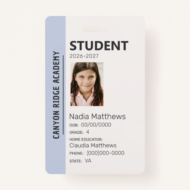 Sky Blue Stripe Homeschool Student ID Badge (Devant)