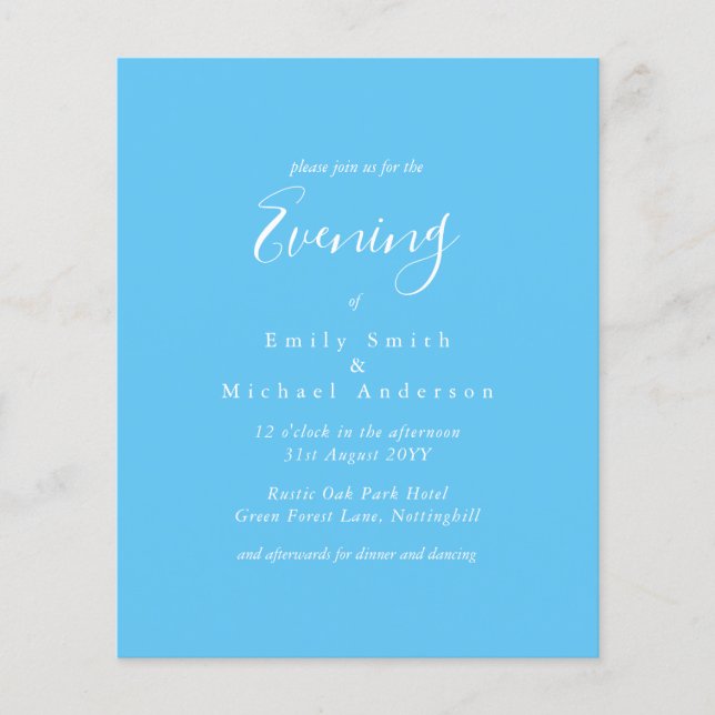 Sky Blue White Script Budget Mariage Réception (Devant)