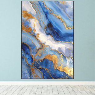 Skyflow Gleam : Art mural abstrait bleu et or