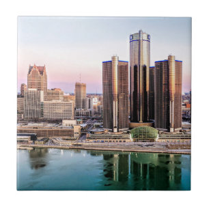 Skyline de Détroit au Dessous de verre de carreaux