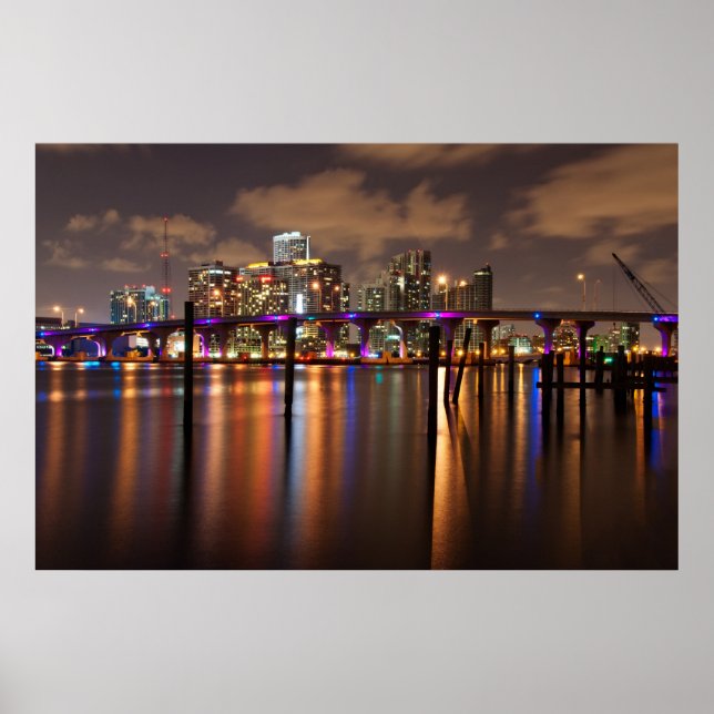 Skyline de Miami la nuit - Poster (Devant)