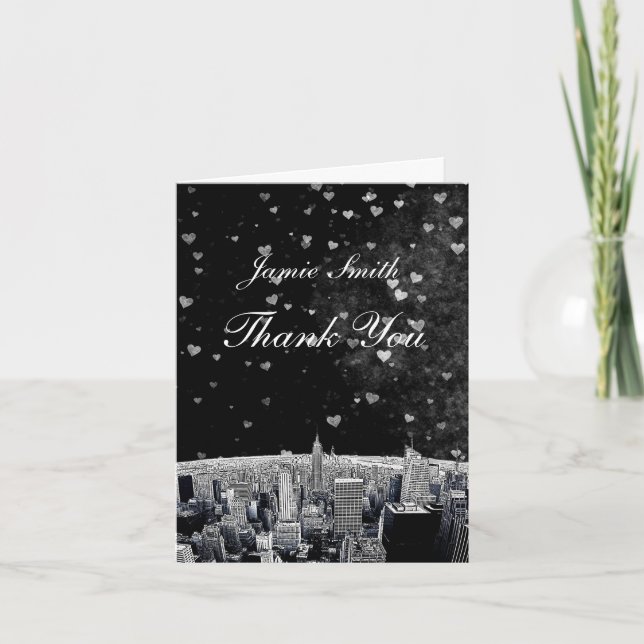 Skyline NYC Etched #2 Black Wht Heart Merci (Devant)