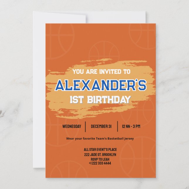Slam Dunk First Birthday Bash Invitation (Devant)