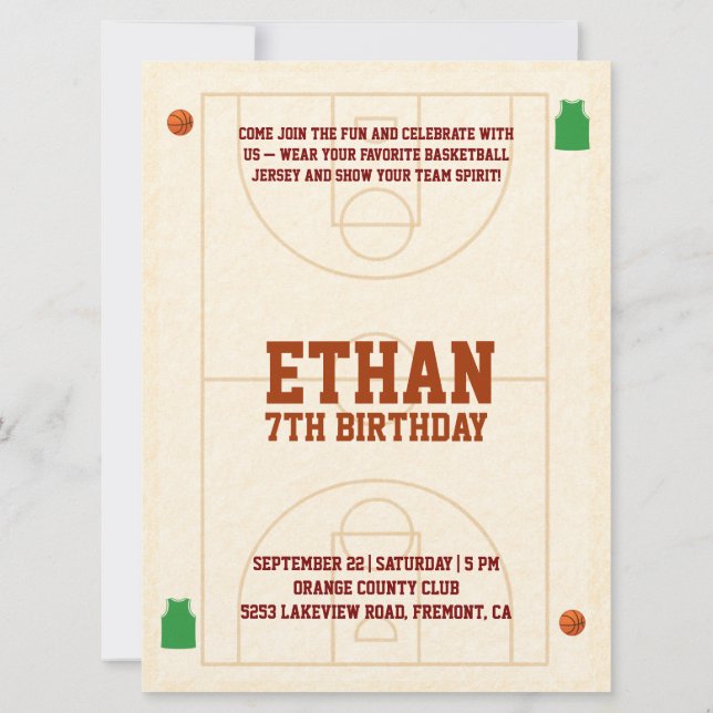 Slam Dunk Kids Basketball Birthday Invitation  (Dos)