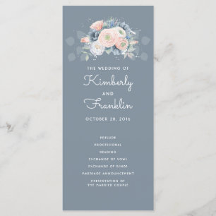 Slate Blue et Dusty Rose Floral Wedding Programmes
