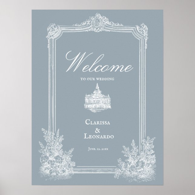 Slate Blue French Country Wedding Welcome Poster (Devant)