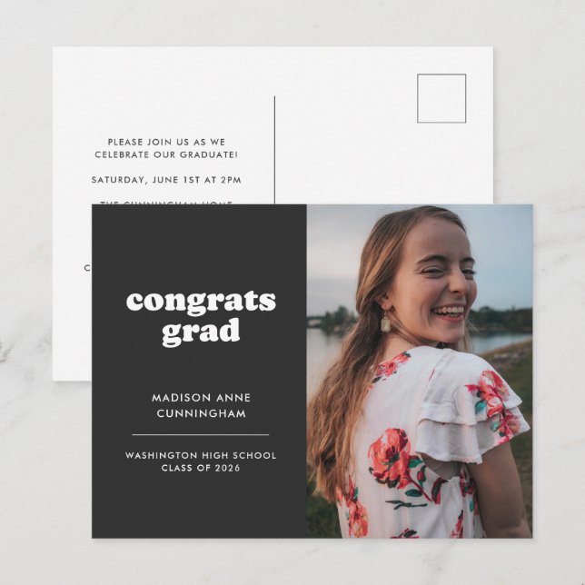 Slate Congrats Grad Photo Graduation Invitation (Devant / Derrière)