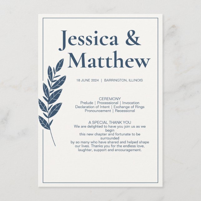 Slate Grey Rustic Chic Wedding Programme (Devant)
